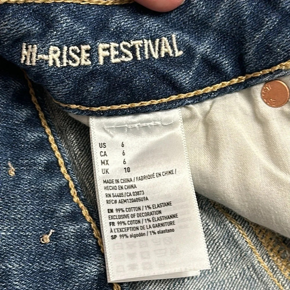 American Eagle Hi Rise Festival Overlay Cut Off Denim Super Stretch Shorts Size6 - Picture 7 of 10